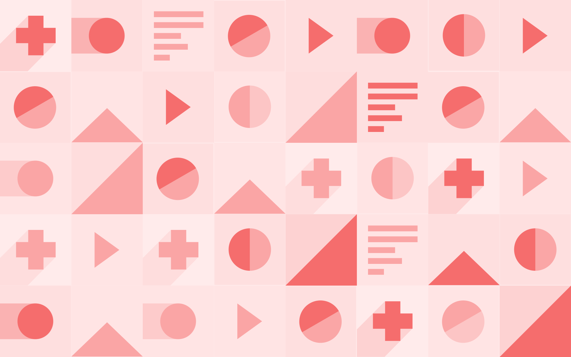 A repeating pattern of pink geometric shapes including circles, triangles, and crosses.