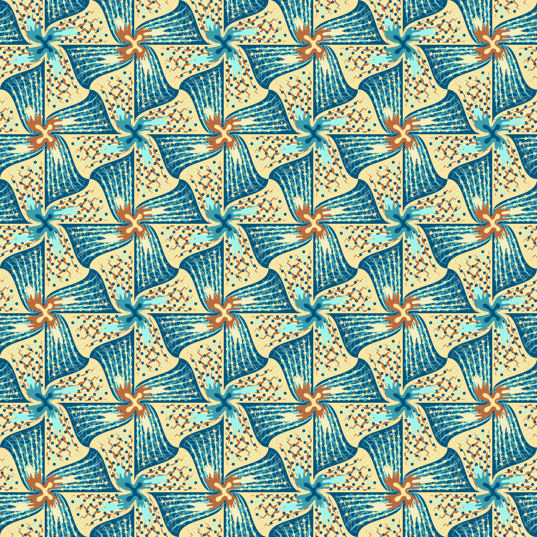 Um padrão geométrico repetitivo de formas de cataluto azul e bege com texturas pontilhadas