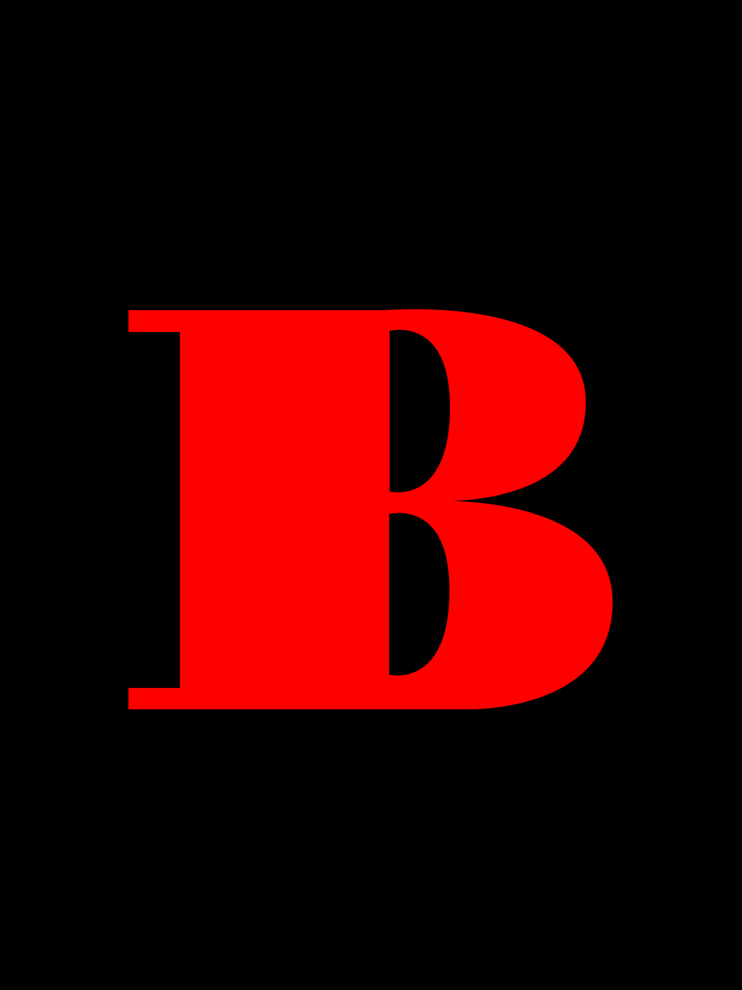 黒い背景に太い赤い文字のBが中央に描かれていました