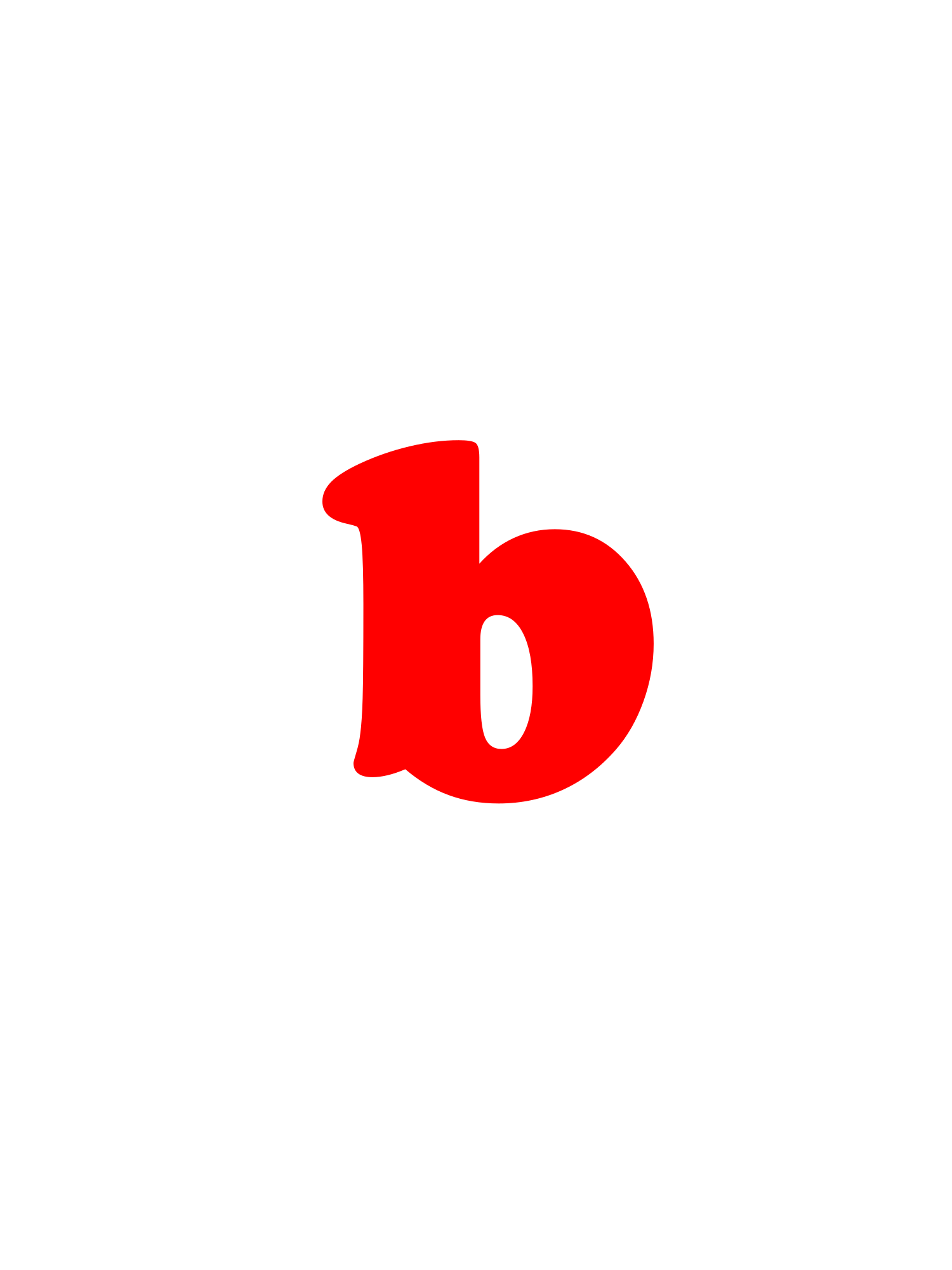 白地に太字の赤い小文字のb