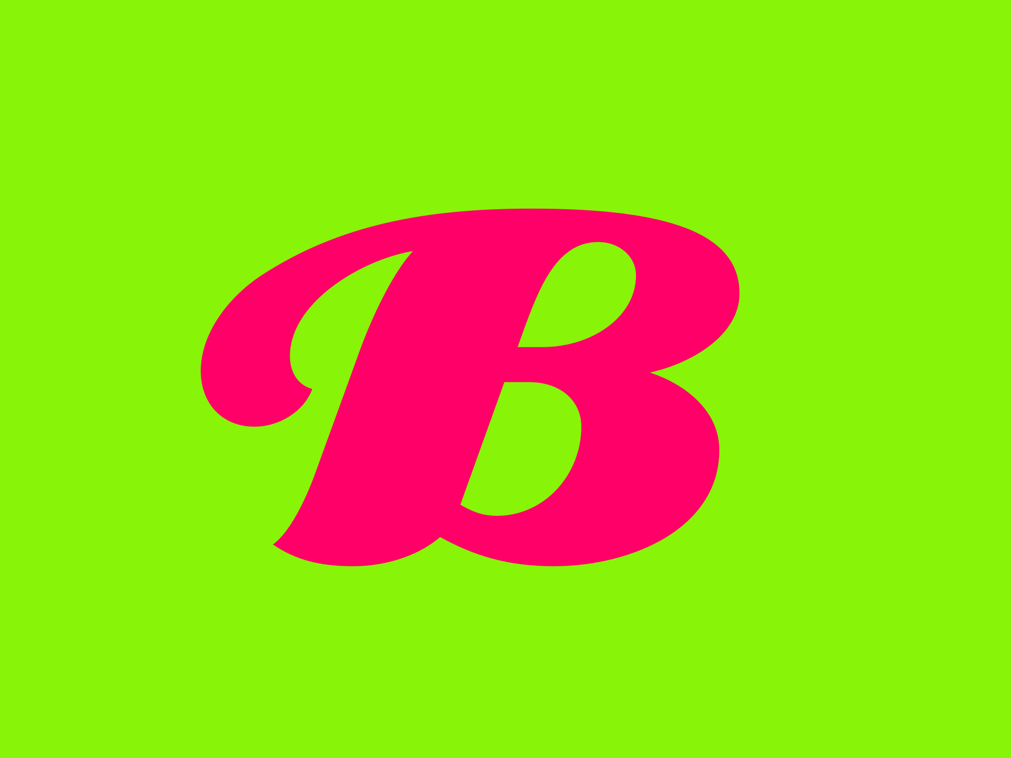 Uma letra B rosa vibrante centralizada em um fundo verde-limão vibrante.