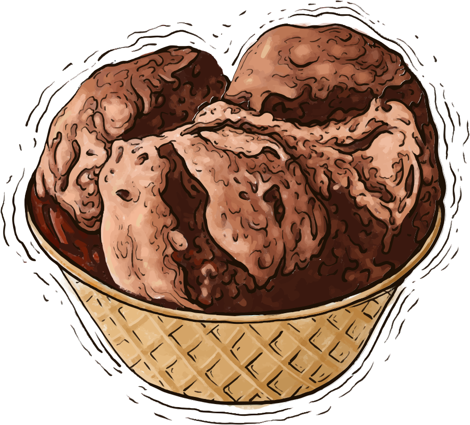 Tre palline di gelato al cioccolato in una ciotola per waffle