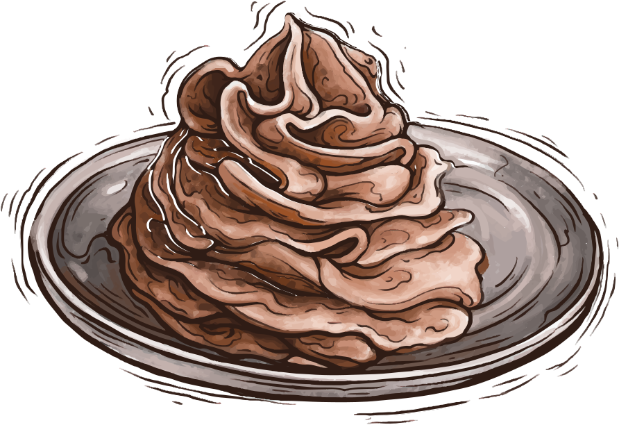 Un vortice di mousse al cioccolato su un piccolo piatto grigio