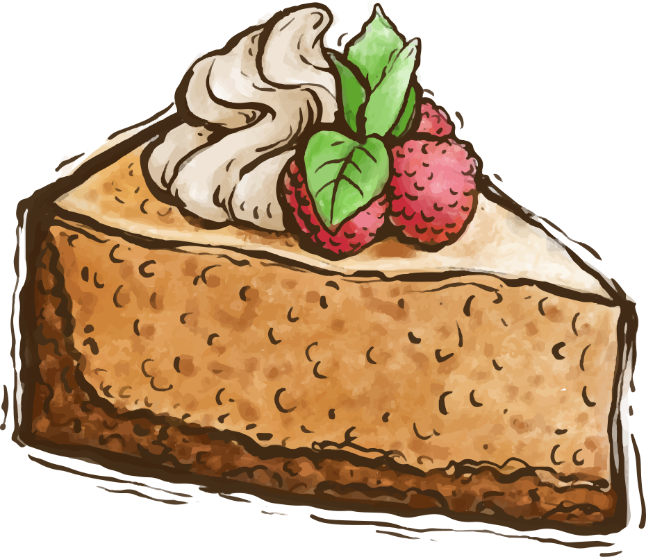 Una fetta di cheesecake guarnita con panna montata, lamponi e foglie di menta