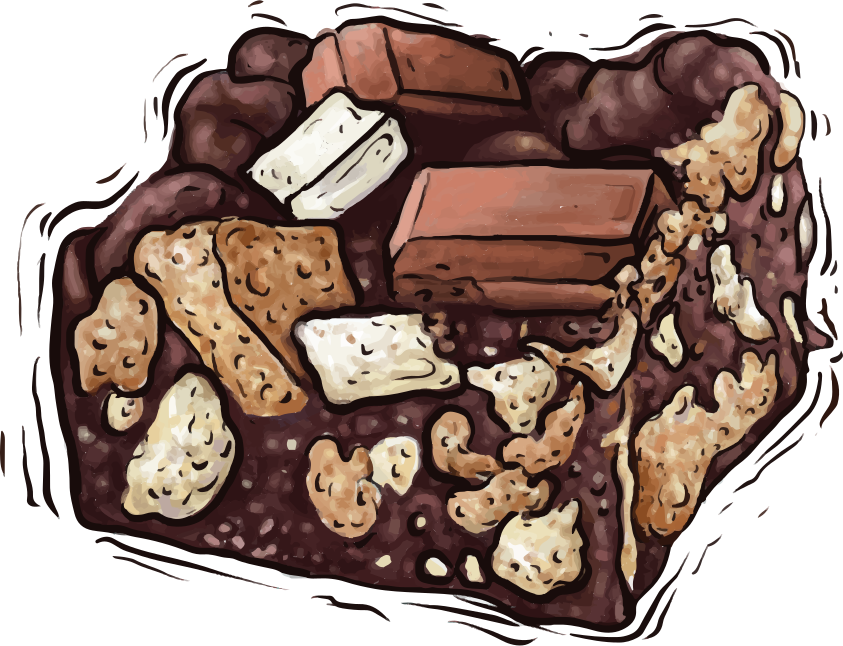 Ein Schokoladenbrownie mit Schokoladenstücken und zerstoßenen Keksen
