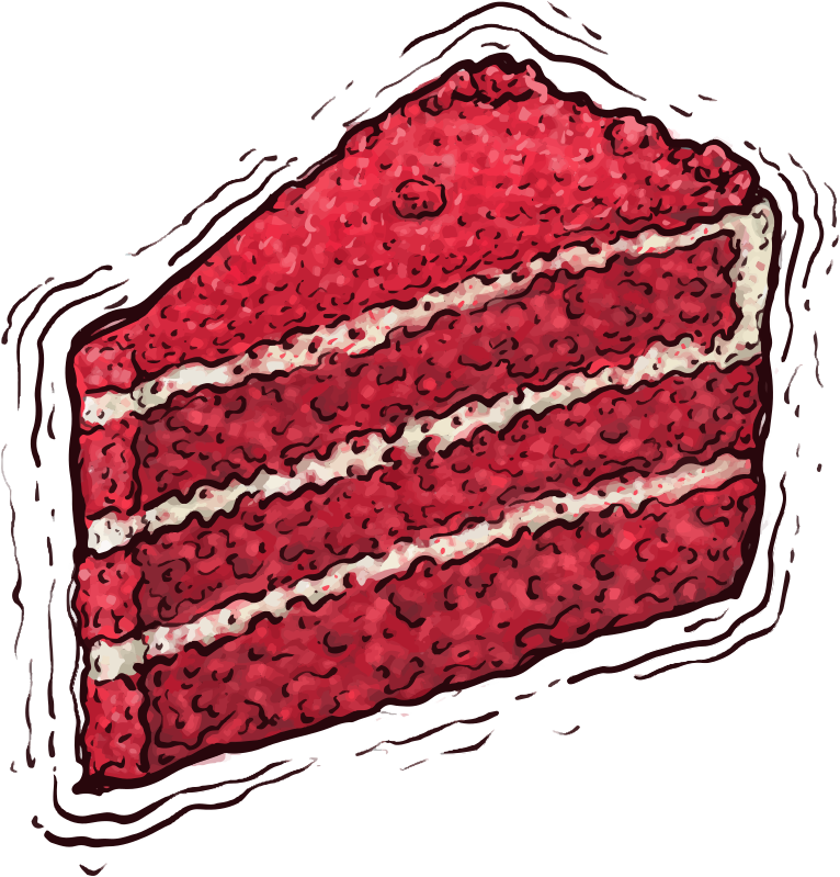 Una porción de tarta red velvet con tres capas de glaseado de queso crema.