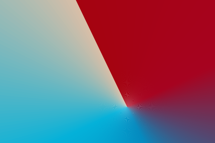 Gradien yang bergeser dari biru cerah ke merah tua dengan pola geometris