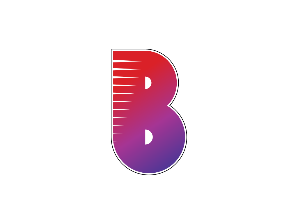 赤から紫の勾配と水平速度線が入った文字B
