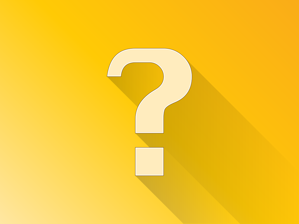 Un point d’interrogation crème avec une longue ombre sur un fond jaune en dégradé.