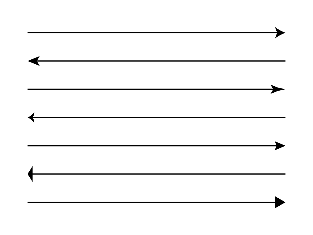 Seven horizontal lines with alternating arrowheads pointing left and right