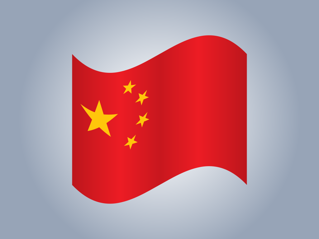 Die rote Flagge Chinas mit fünf gelben Sternen auf grauem Grund