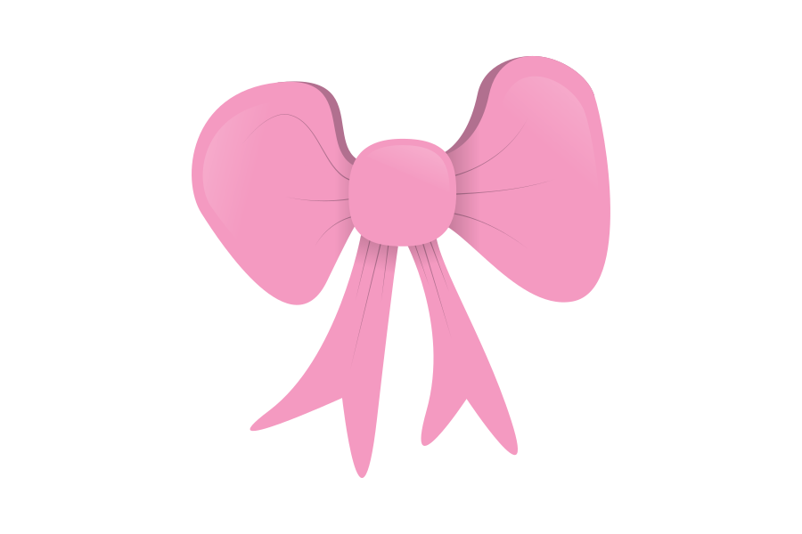 Eine rosa Bandschleife mit zwei hängenden Schwänzen auf weißem Grund