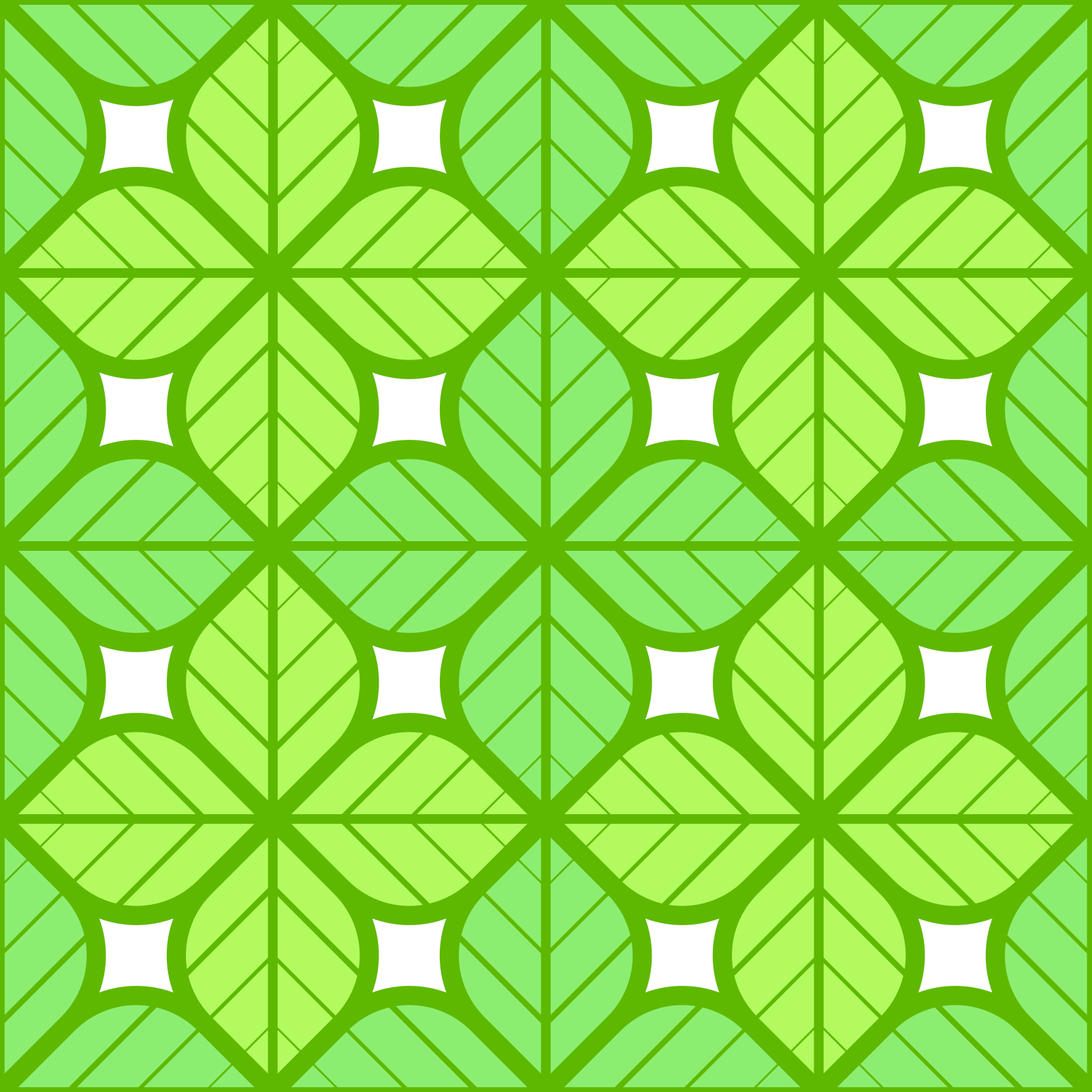 Un patrón continuo de hojas verdes dispuestas en una cuadrícula geométrica repetitiva