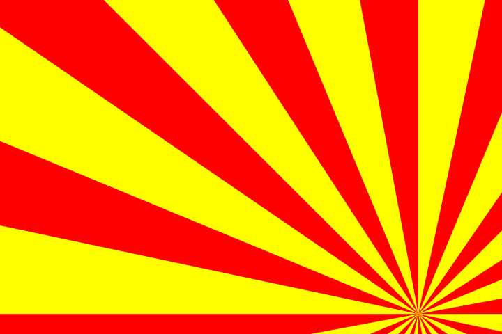 Bright yellow and red sunburst pattern radiating from the bottom right corner