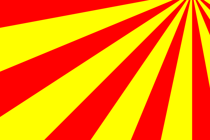 A pattern of alternating red and yellow rays radiating from the top corner