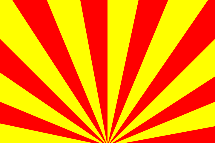 A pattern of alternating red and yellow sunburst rays radiating from the bottom