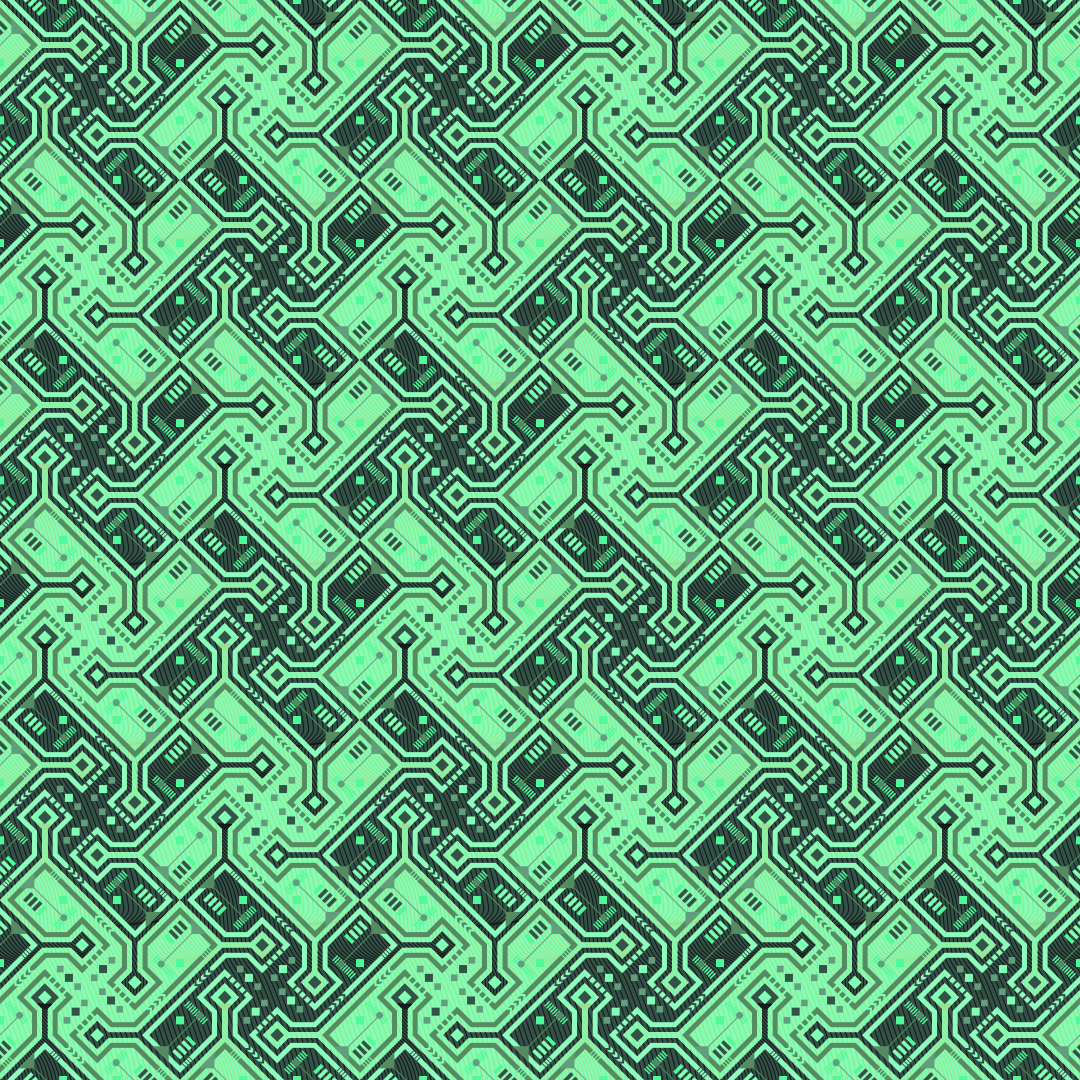 Ein nahtloses Muster aus grünen und dunkelgrauen geometrischen Leiterplattenlinien