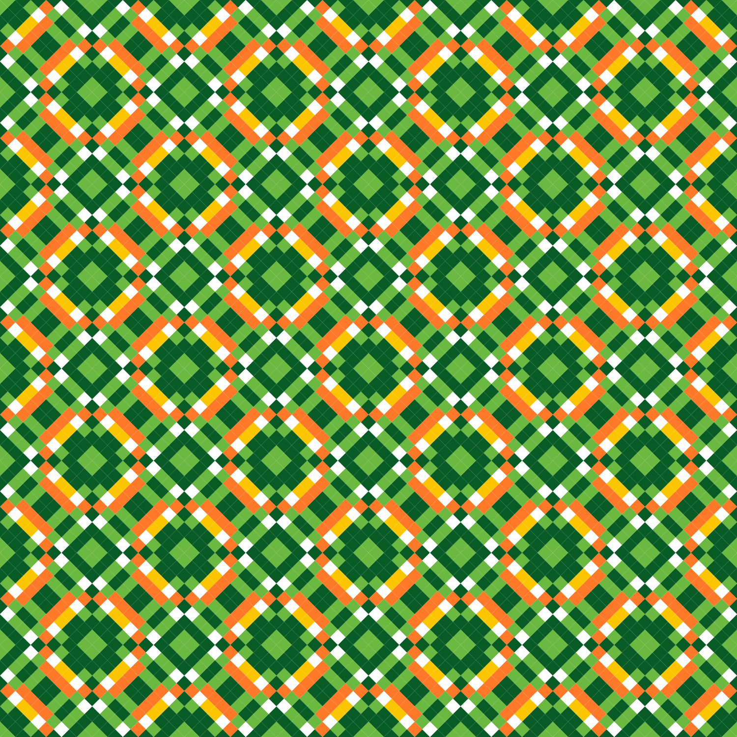 Un motif géométrique sans couture de carrés verts, oranges, jaunes et blancs
