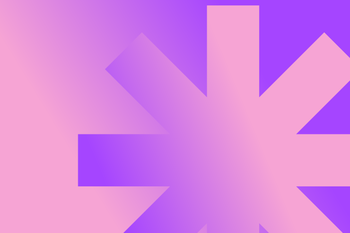 Un fondo degradado rosa y morado con una gran forma de estrella de ocho puntas