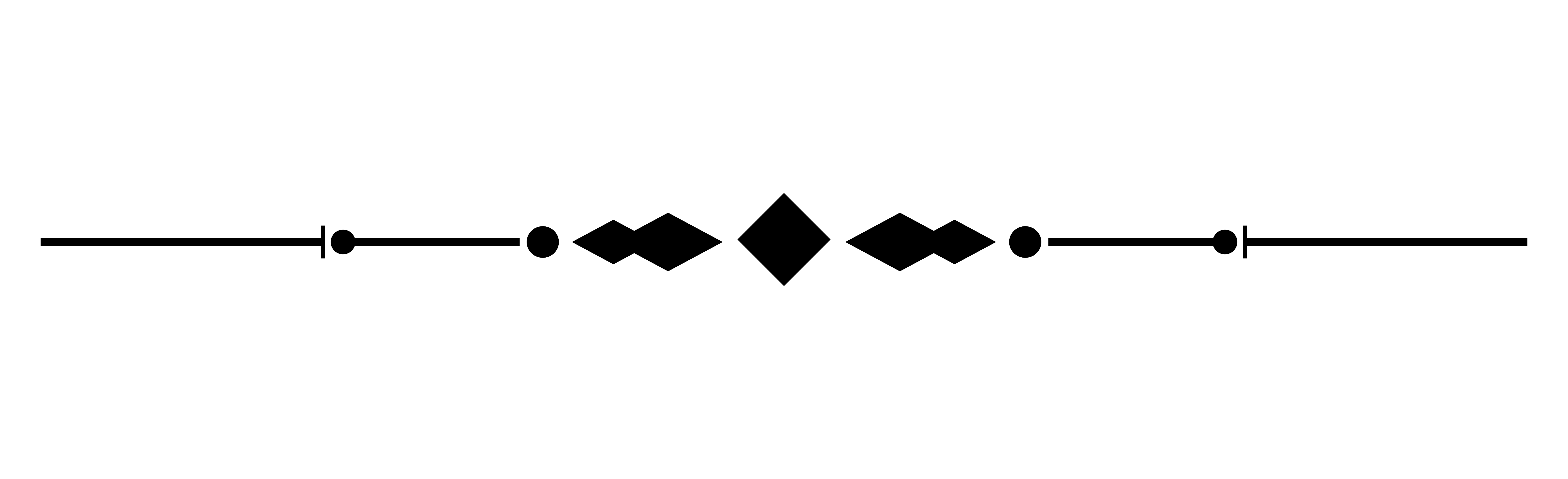 A black decorative horizontal divider with geometric diamond shapes and dots