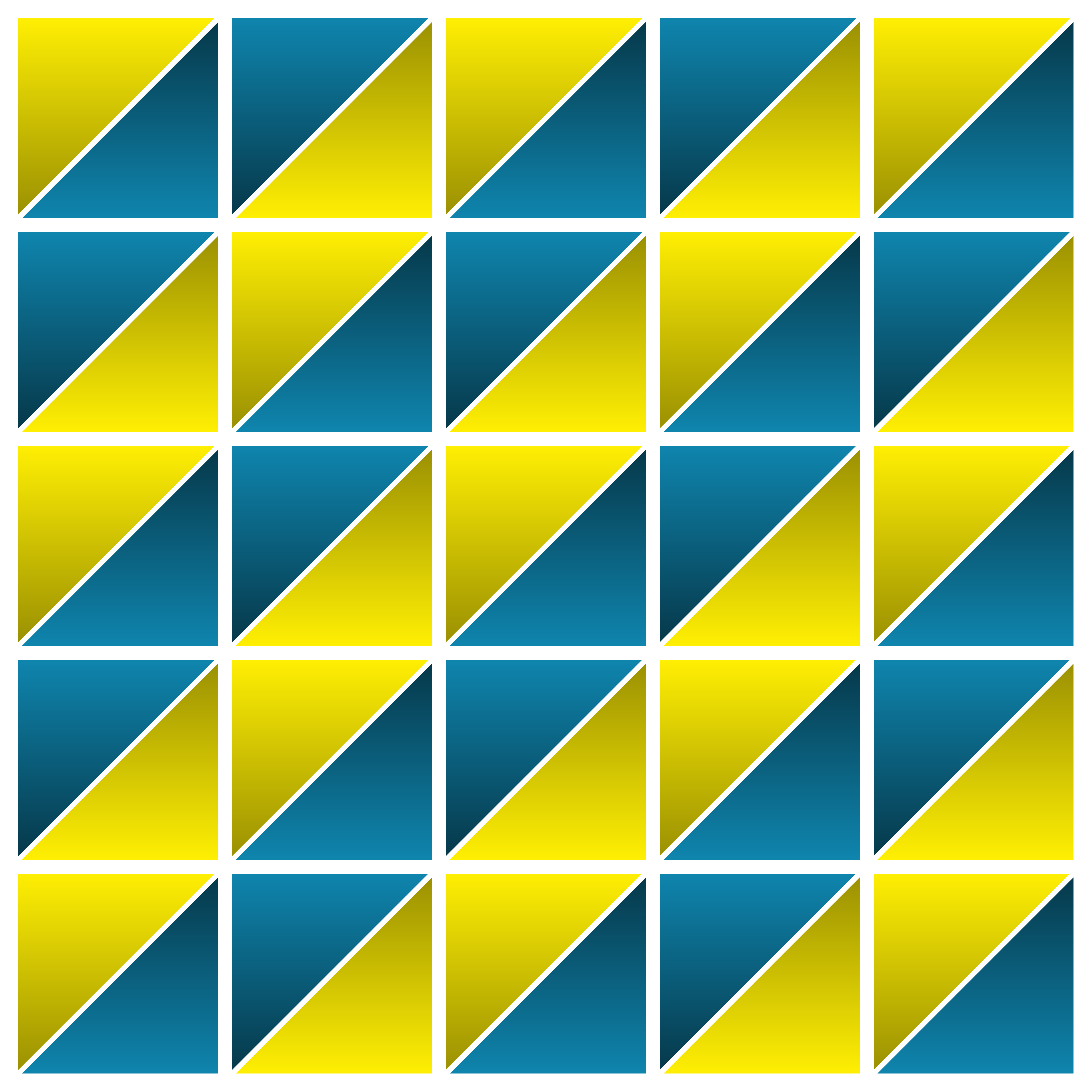 Una griglia di quadrati ciascuno diviso in triangoli gialli e blu