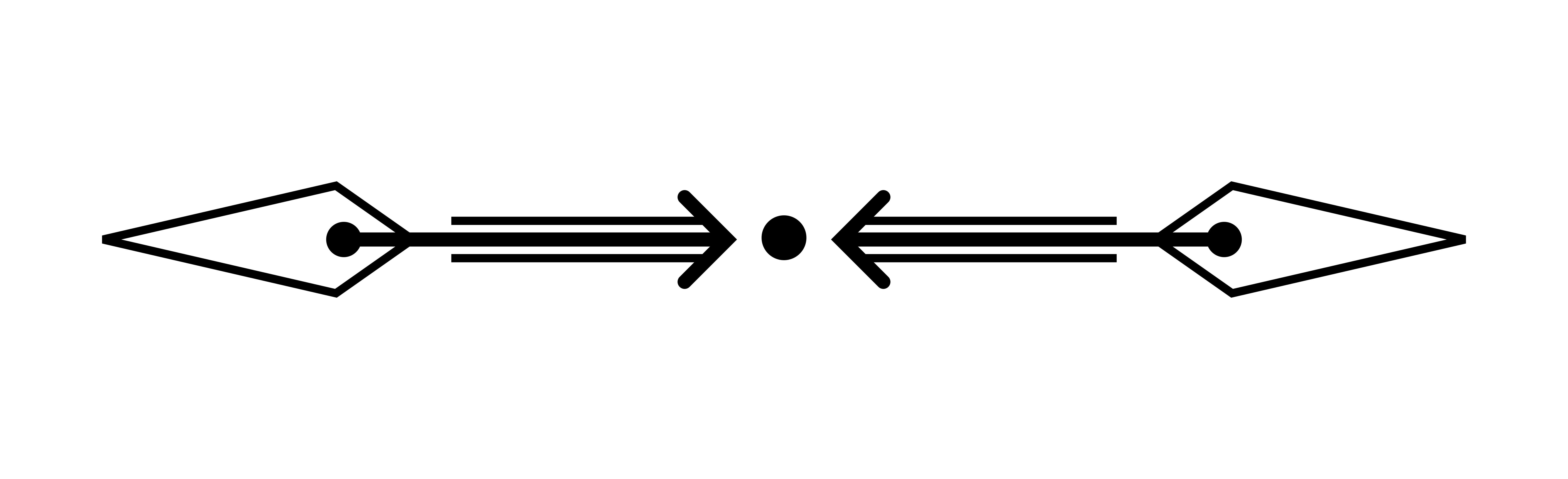 A black line graphic with two arrows pointing toward a central dot