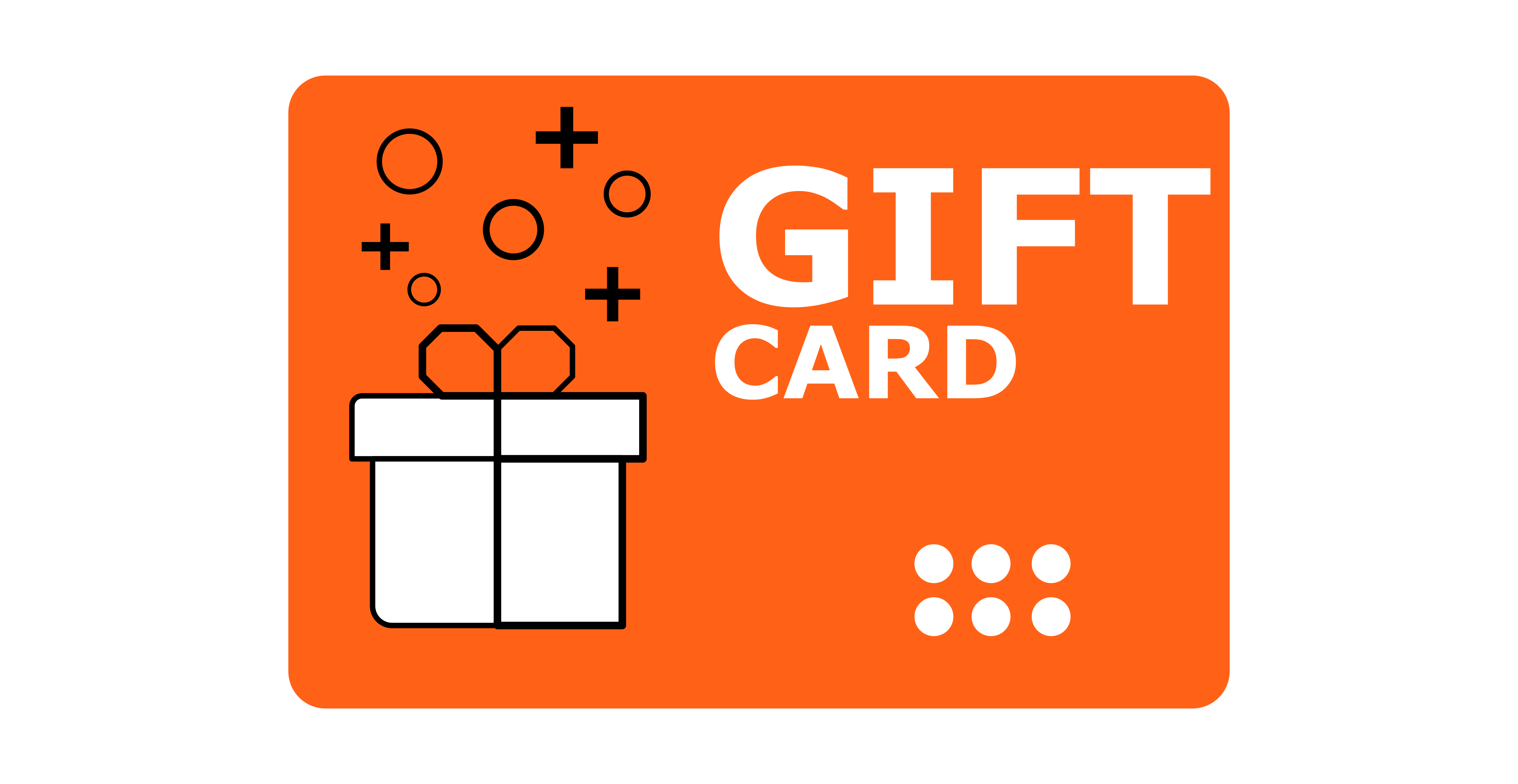 Eine orangefarbene Geschenkkarte mit einem weißen Geschenkbox-Symbol und dem Text GESCHENKKARTE