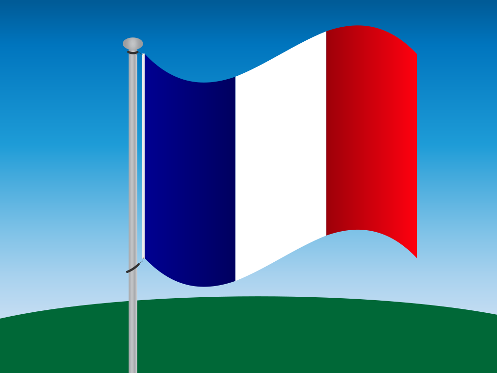 青空を背景にフランスの旗が柱に掲げられていた