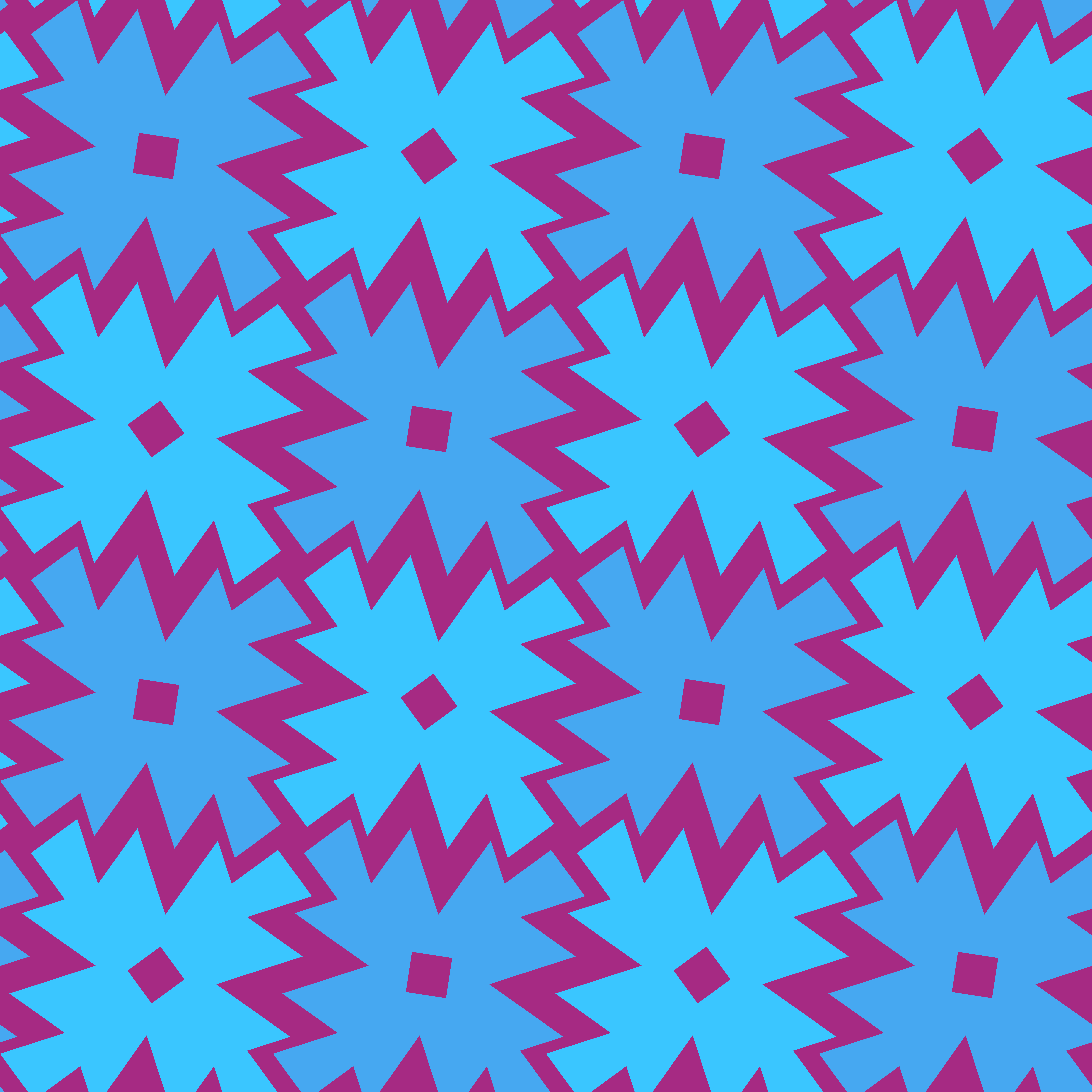 Un motif sans couture de formes d’étoiles bleues et dentelées sur un fond violet