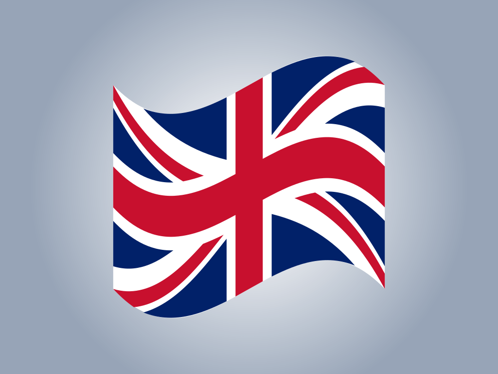 La bandiera Union Jack del Regno Unito che sventola su uno sfondo grigio
