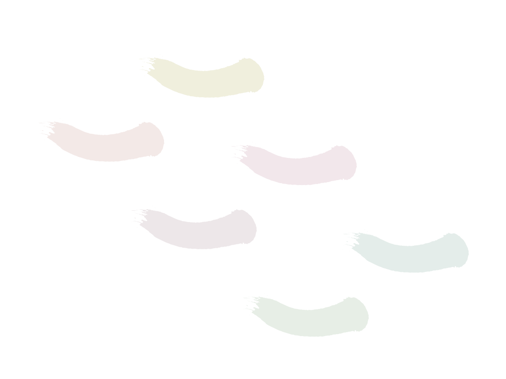 Sei pennellate pastello in giallo, rosa e verde chiaro su bianco