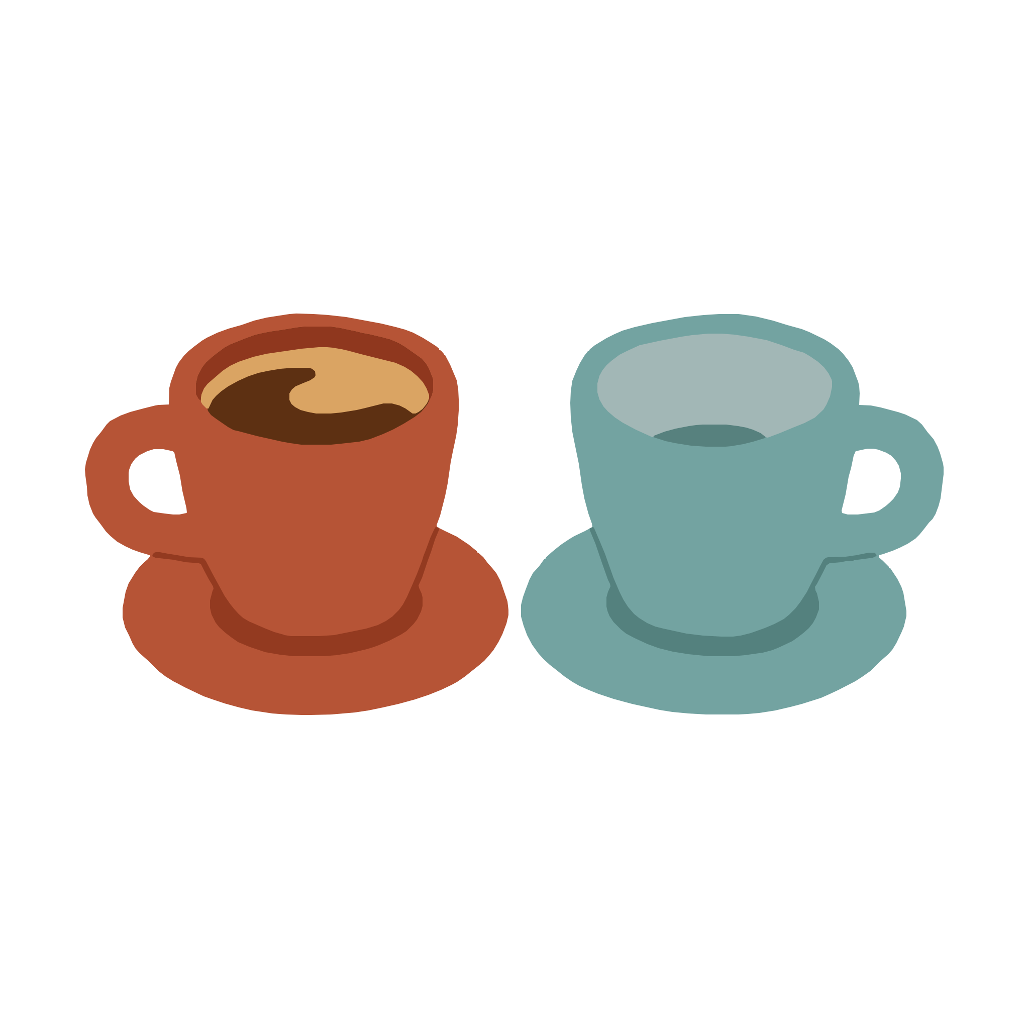 Una tazza di caffè rosso e una tazza blu vuota su piattini