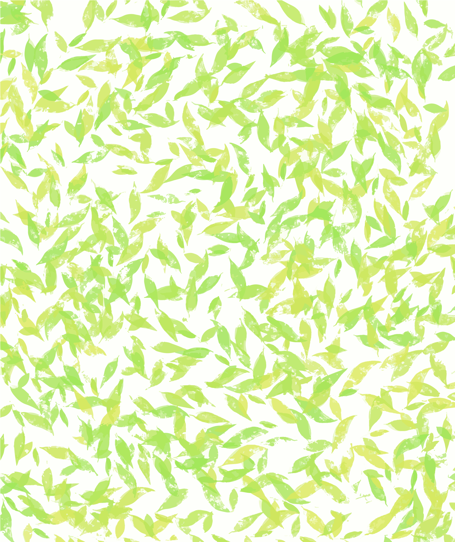 Un patrón de hojas dispersas de color verde claro sobre un fondo blanco