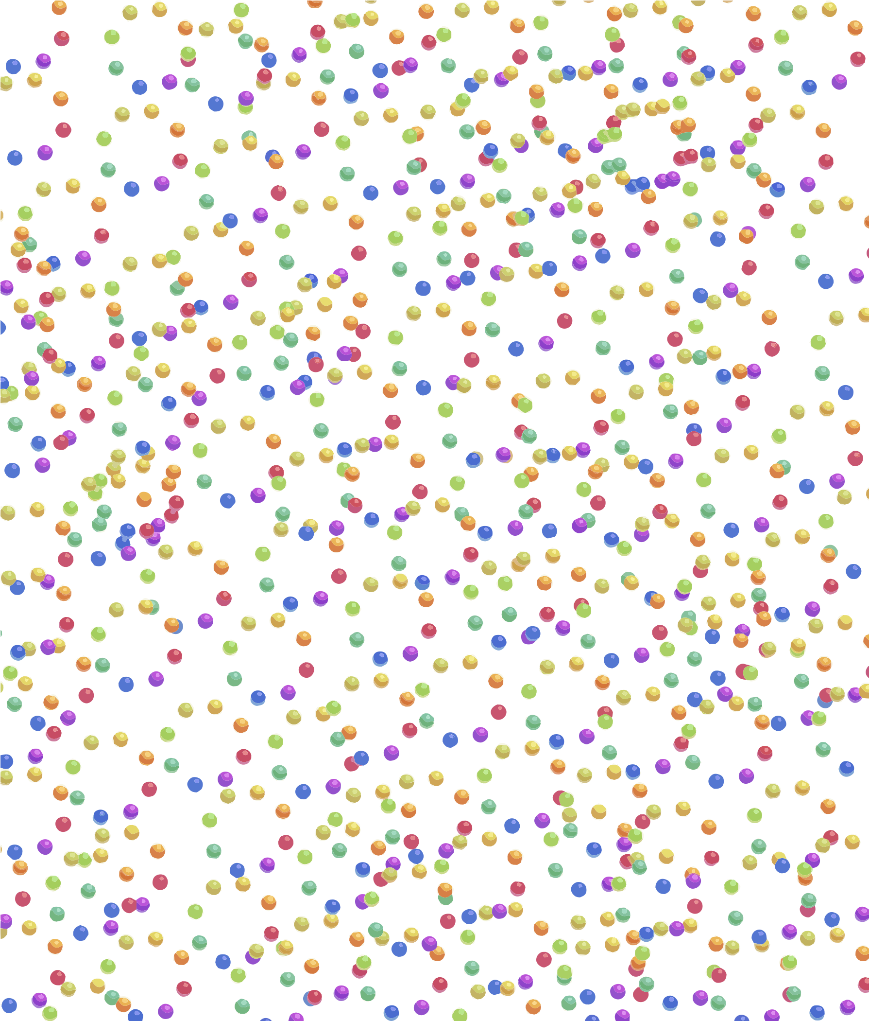 白い背景に散らばる小さな多色の球体の模様