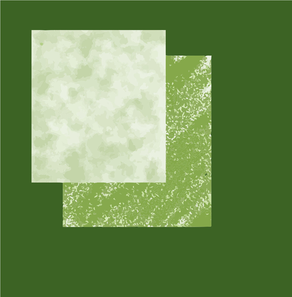 Two overlapping squares with textured green and pale mint patterns on a dark background