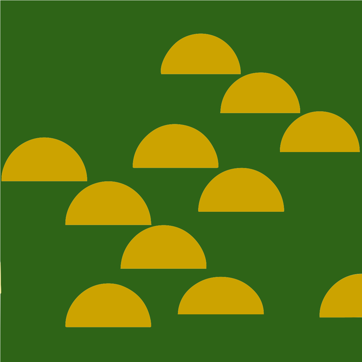 Yellow semicircles arranged in a scattered pattern on a solid dark green background