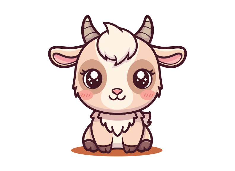 Um fofo cabrido de desenho animado com olhos grandes e chifres pequenos
