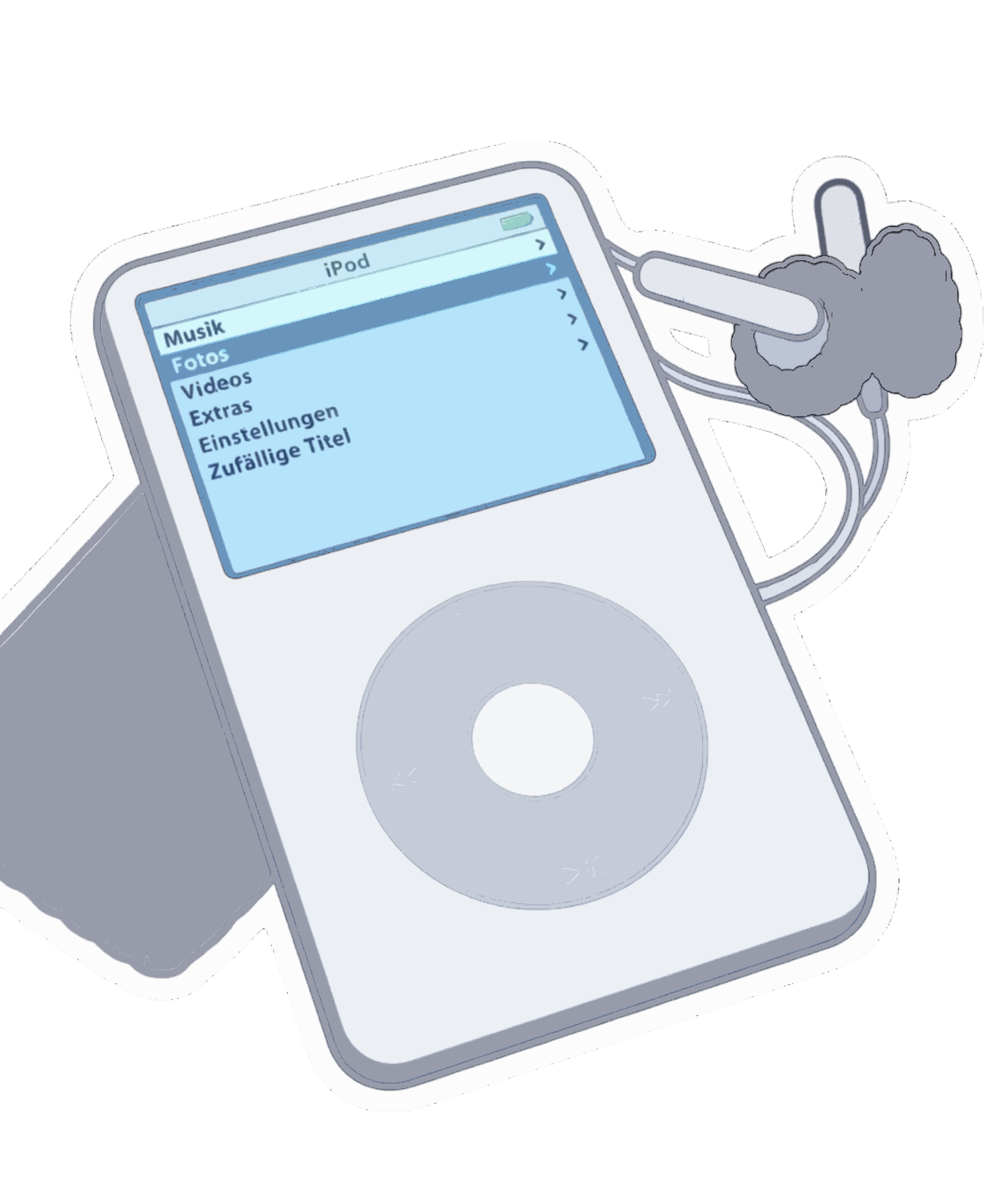 Un reproductor de música digital con pantalla y auriculares con cable acoplados