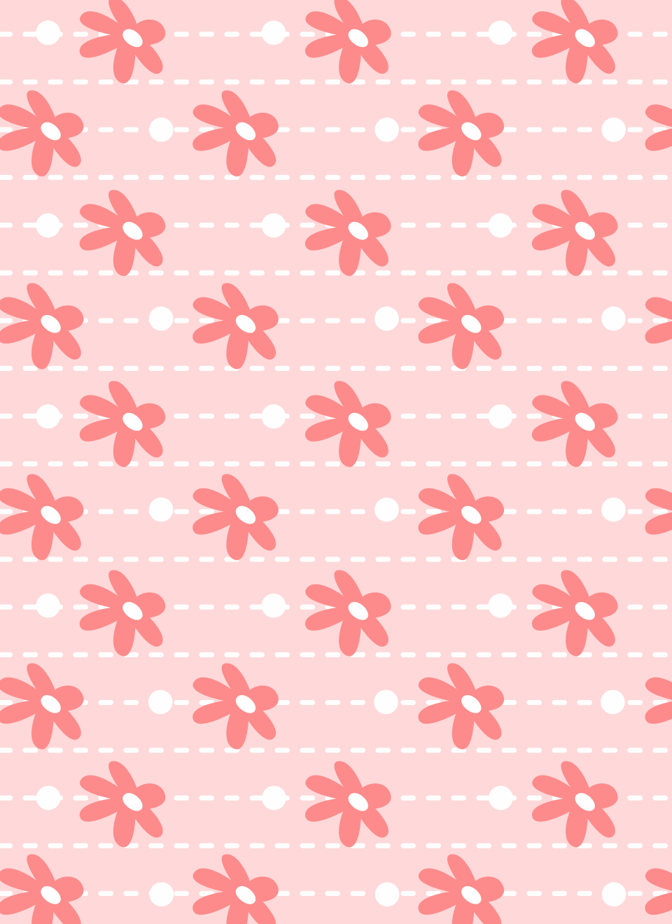 Un motif répétitif de fleurs roses et de points blancs sur un fond rose clair