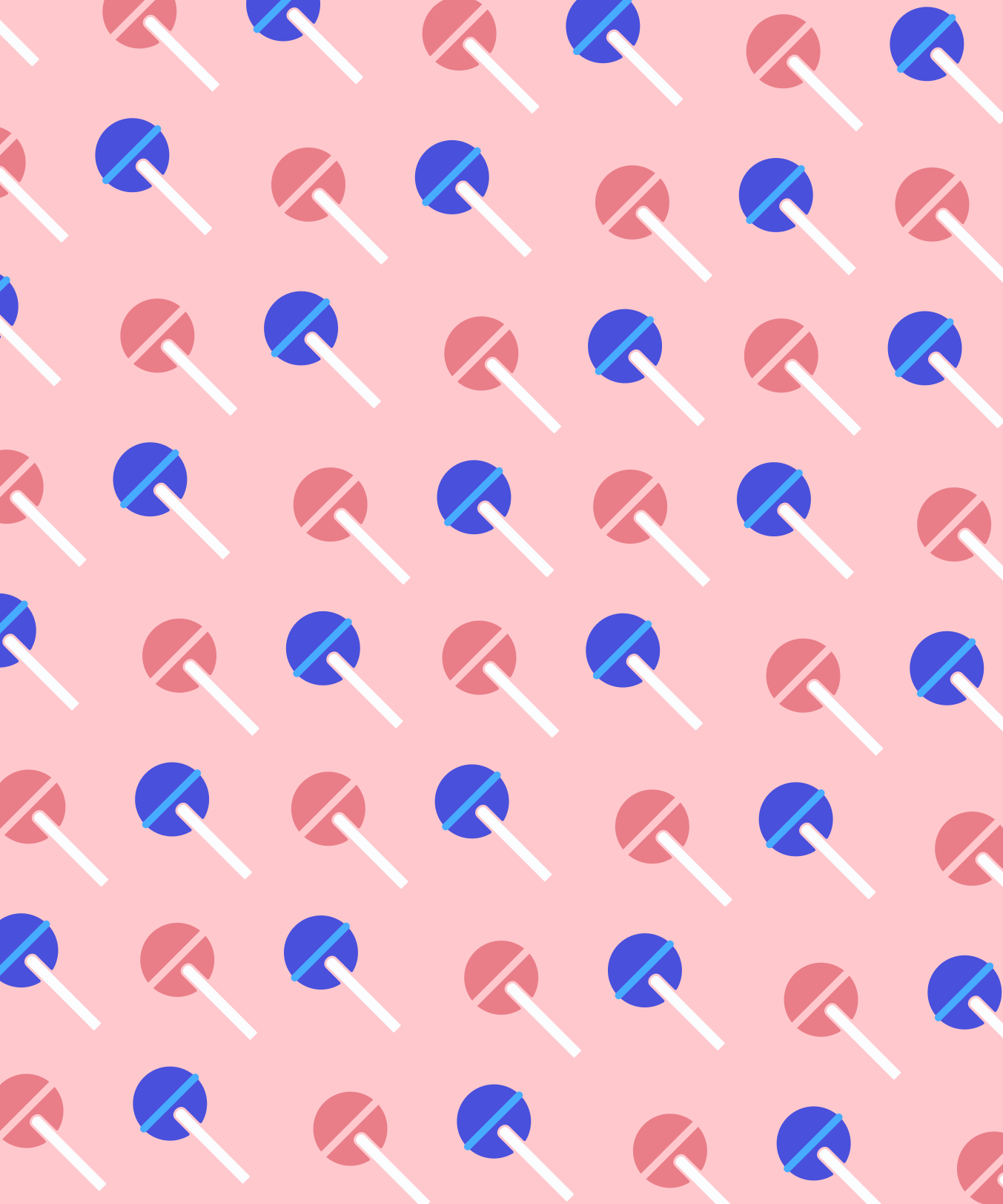 Un motivo ripetuto di lecca-lecca blu e rosa su uno sfondo rosa chiaro