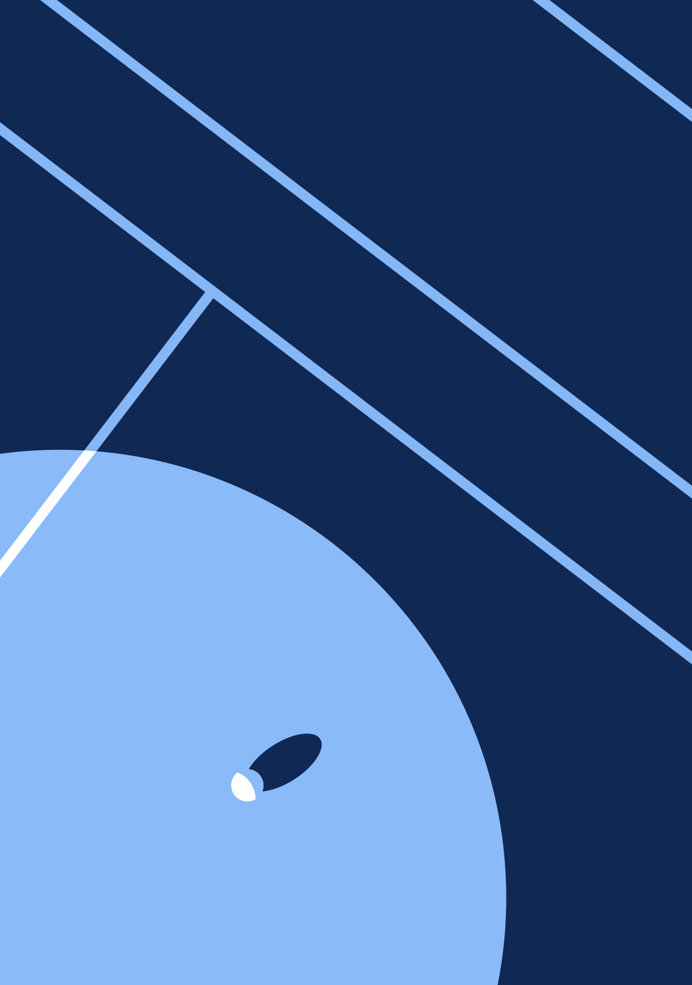A small white sphere casting a shadow on a light blue circle