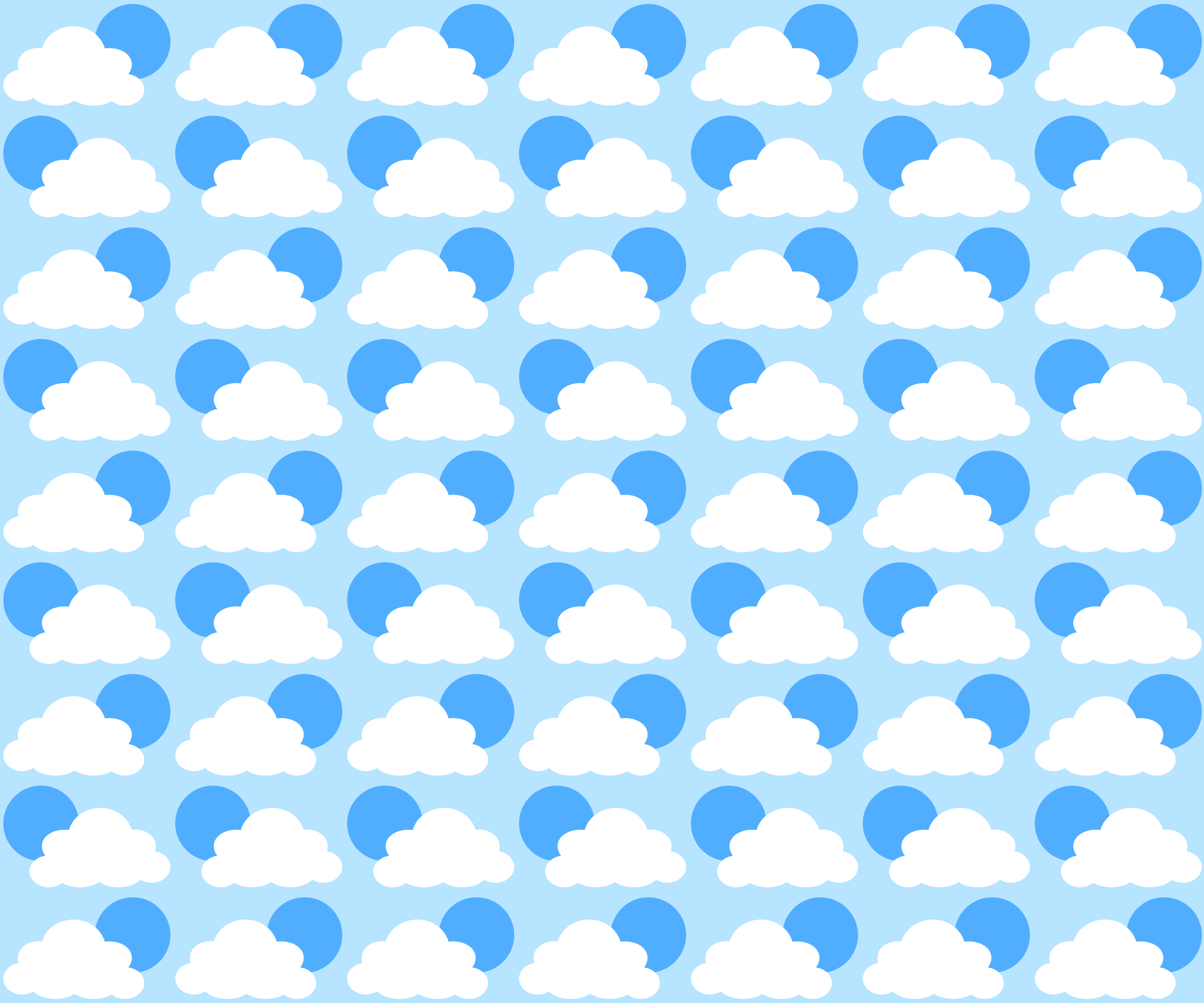 Un patrón repetitivo de nubes blancas y círculos azules sobre un fondo azul claro