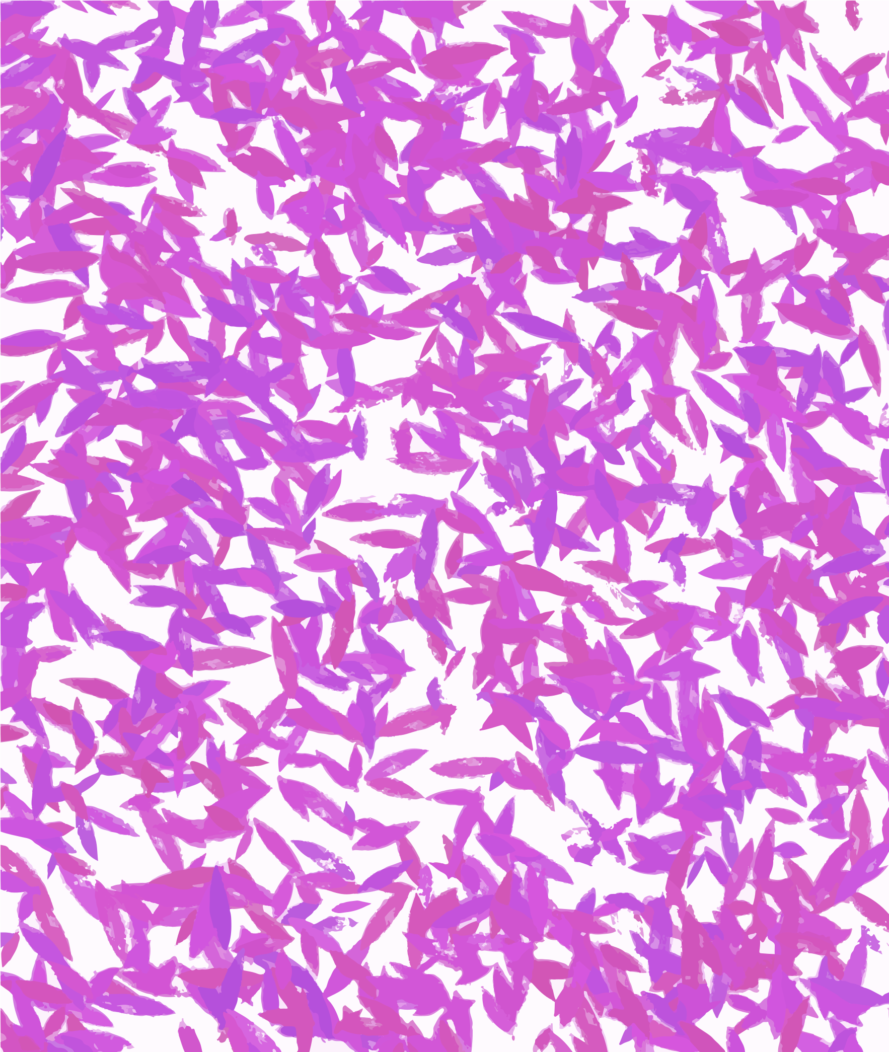 A pattern of scattered purple leaf shapes on a white background