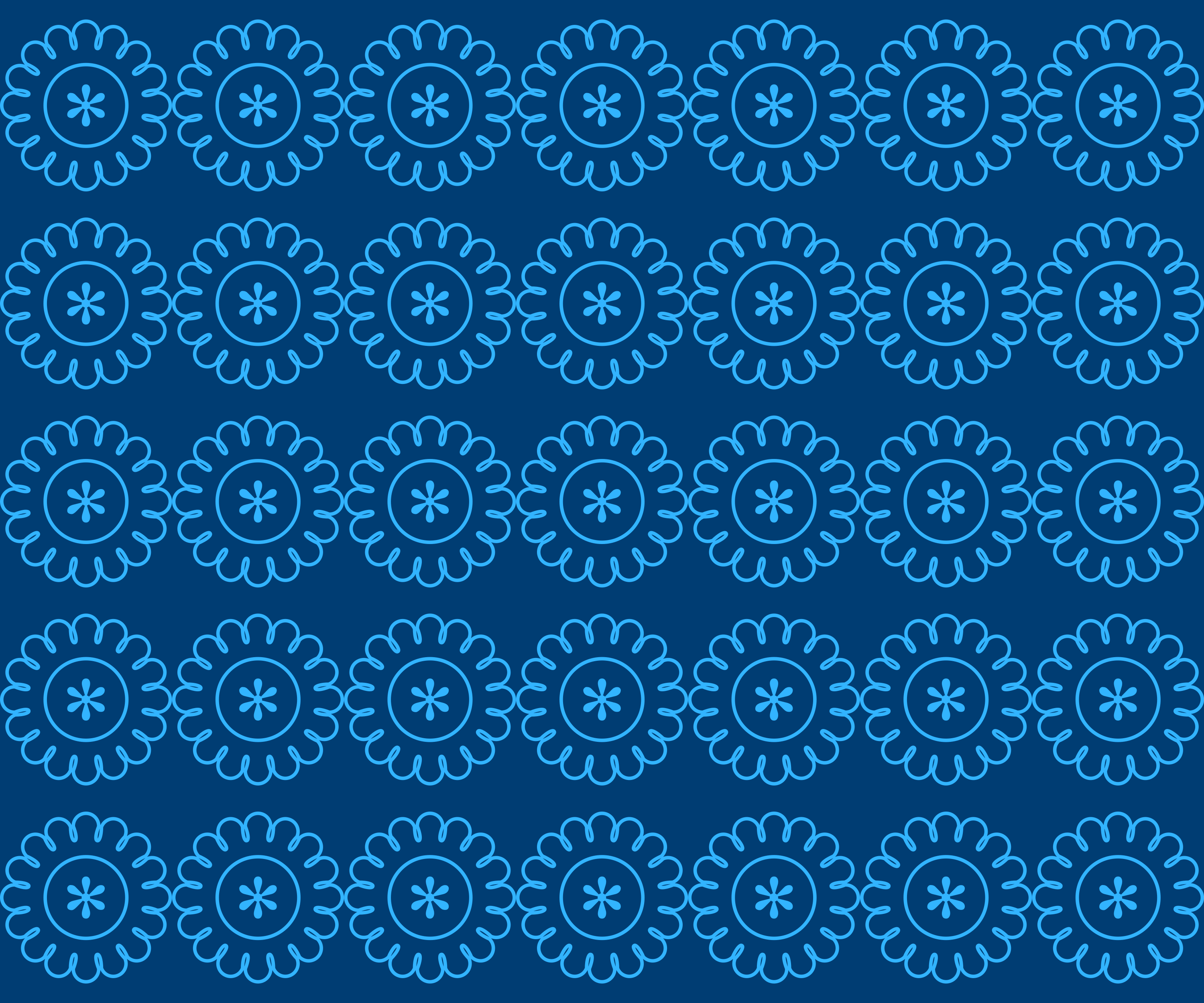 Un motif répétitif de fleurs stylisées bleu clair sur un fond bleu foncé