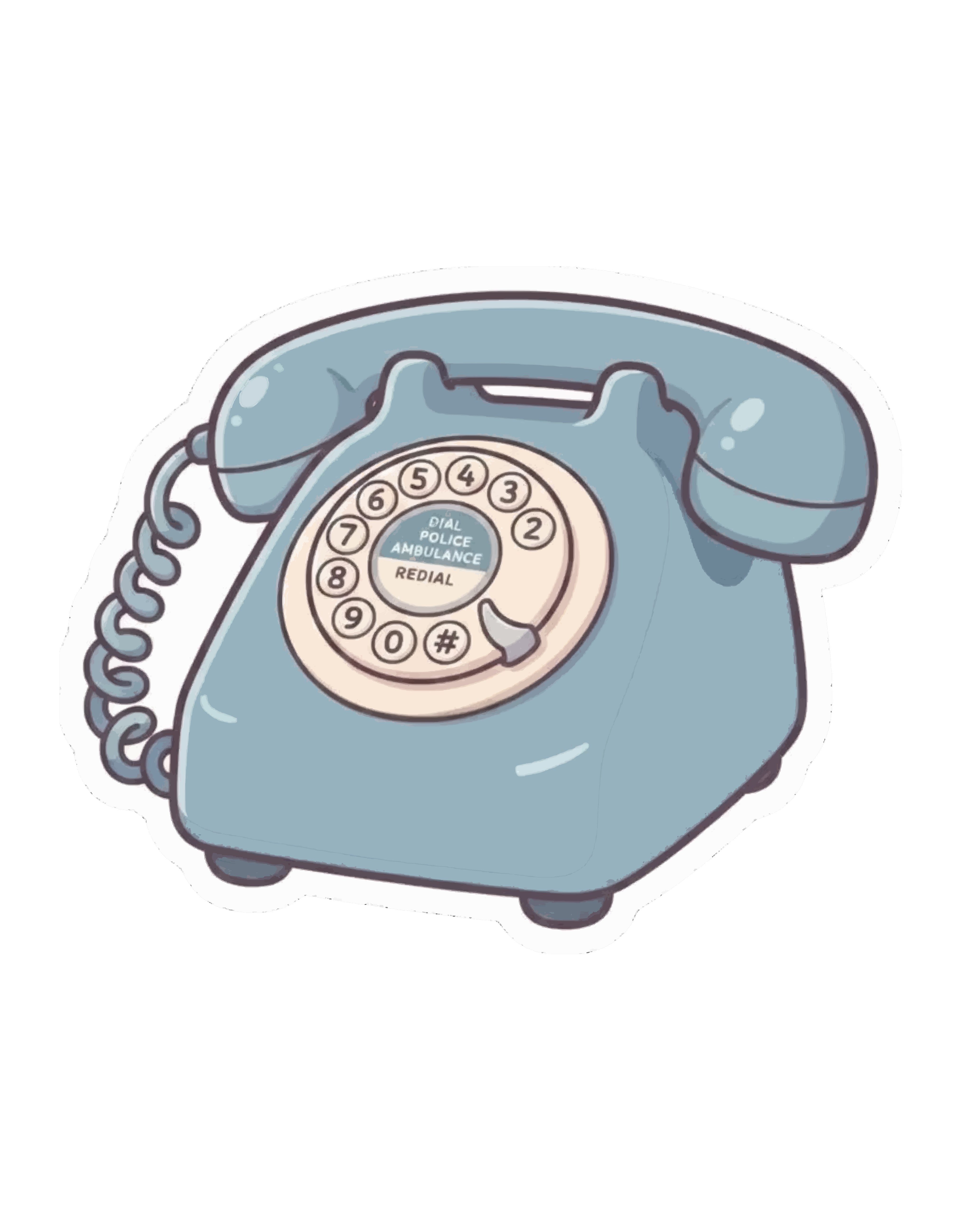 Um telefone rotativo azul com cabo enrolado e um mostrador numérico circular