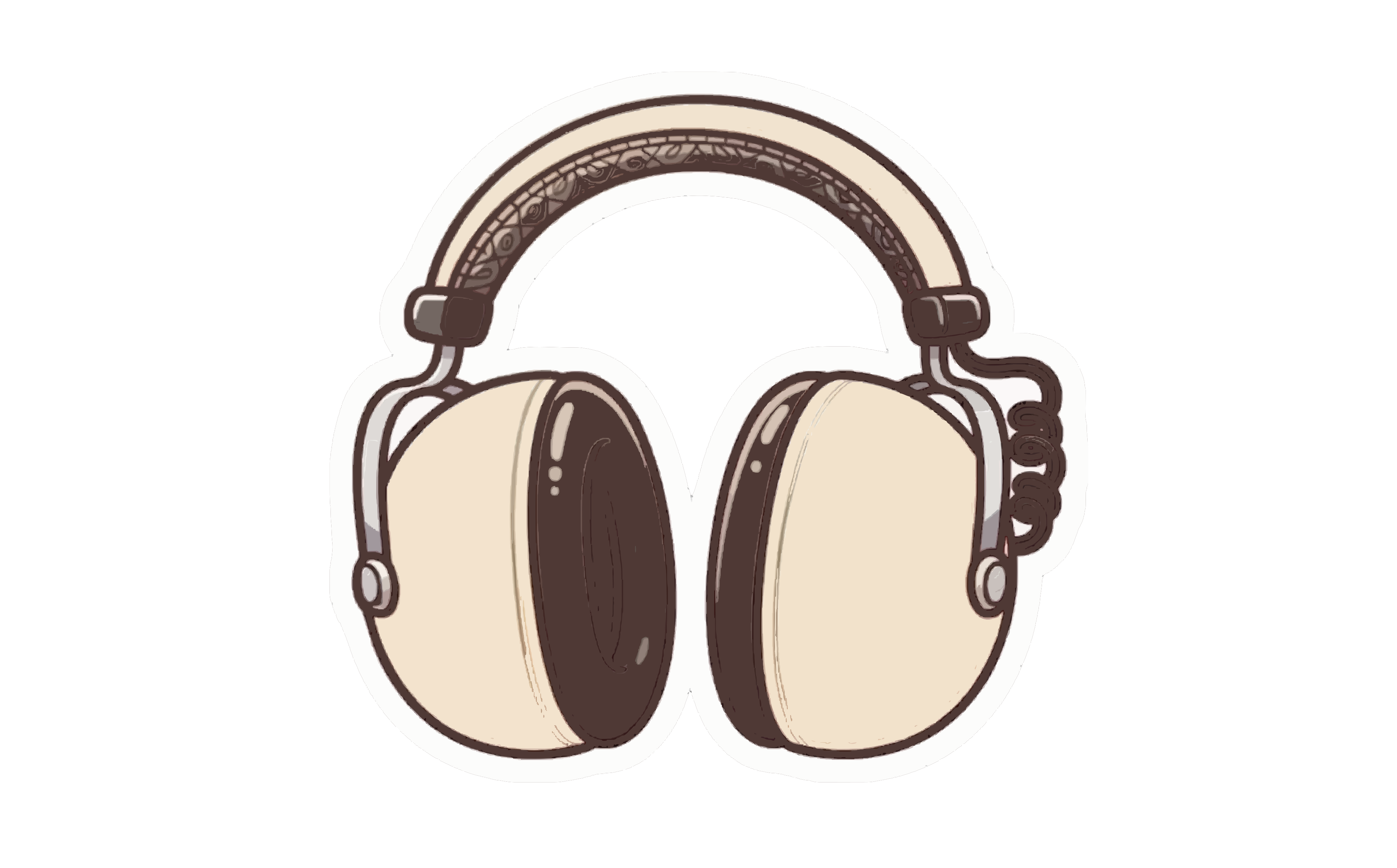 Cuffie over-ear color crema con fascia a motivo e cavo avvolto