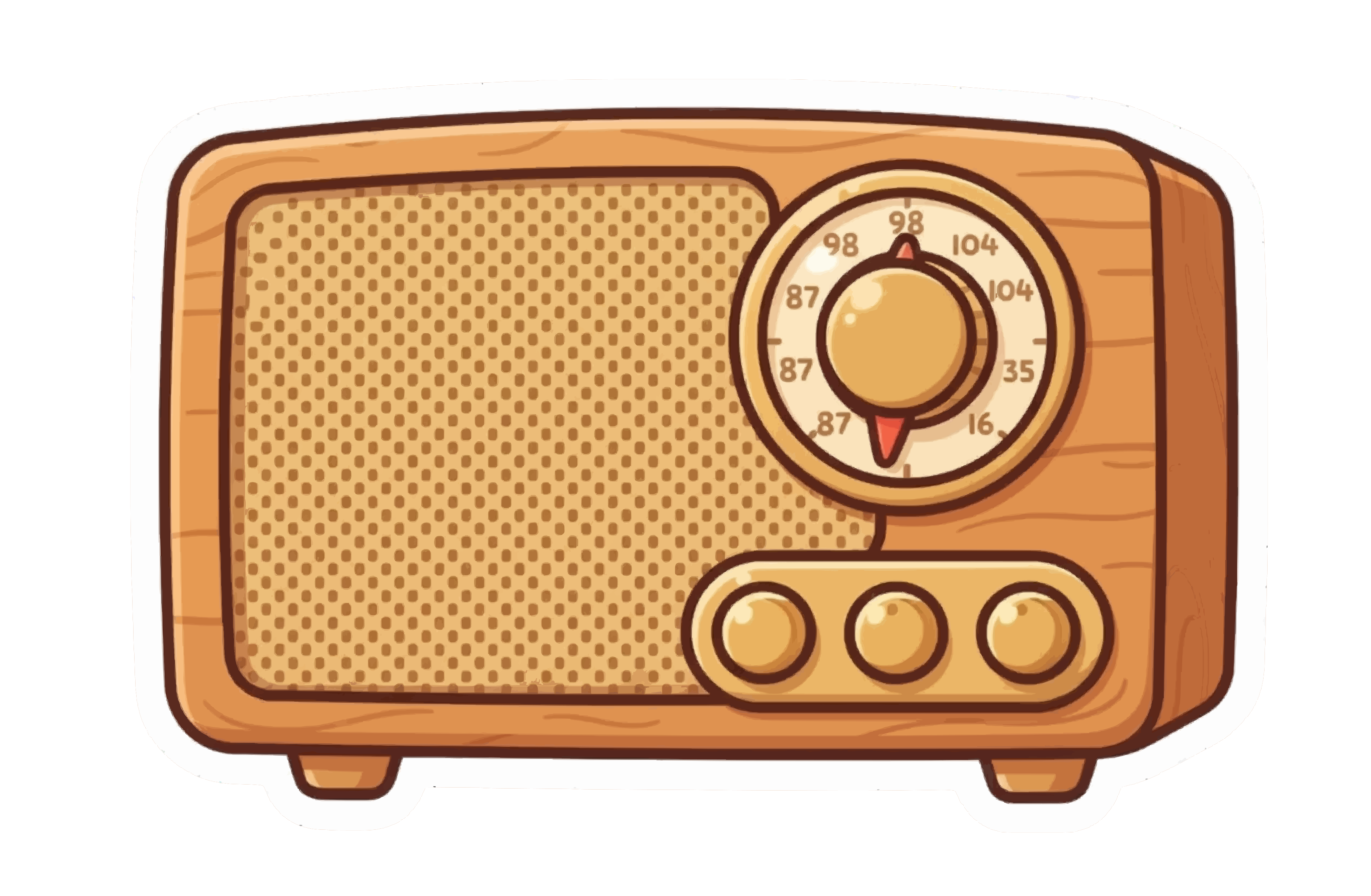 Ein vintage Holzradio mit Lautsprechergitter und rundem Stimmknopf