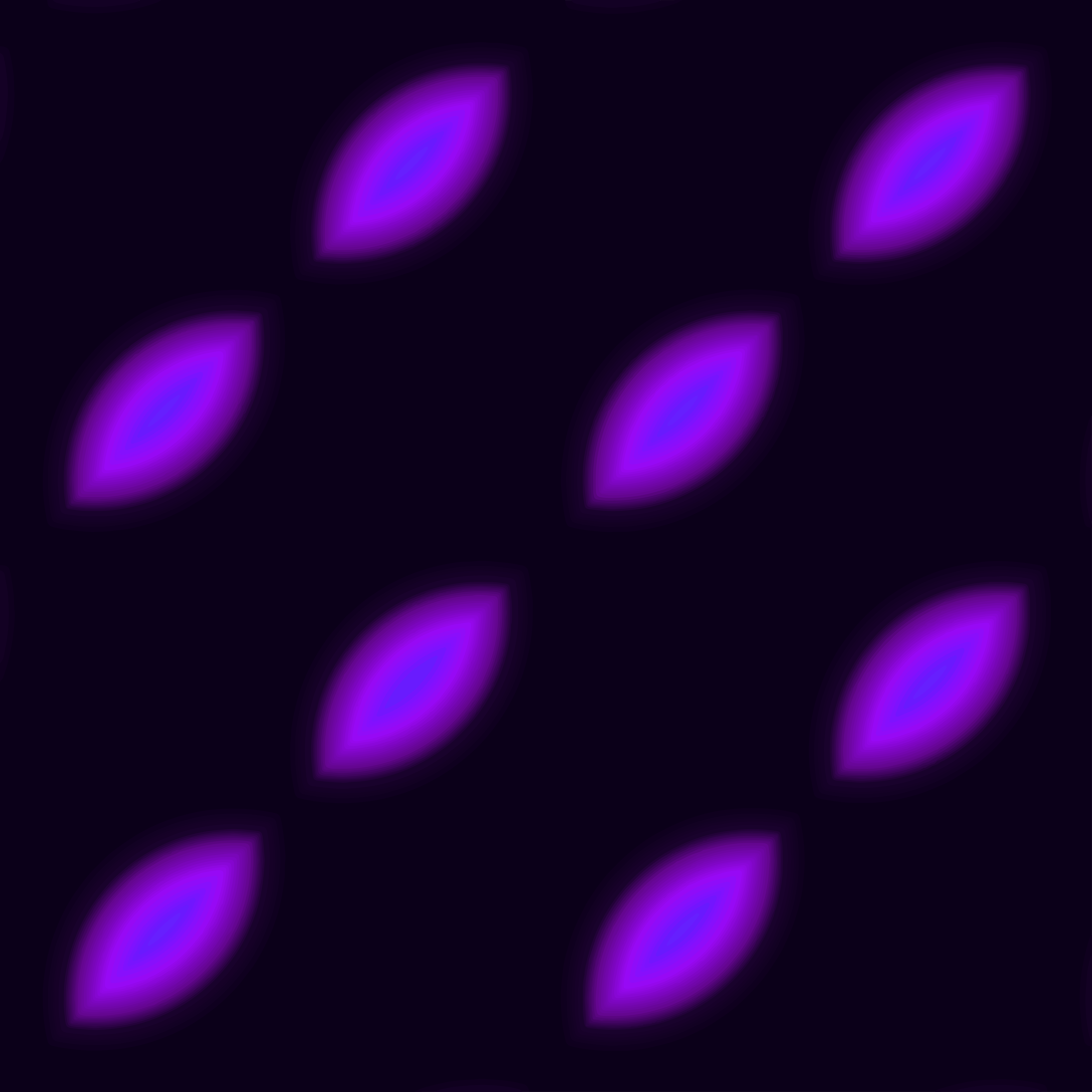 Um padrão repetitivo de folhas brilhantes em roxo e azul sobre preto