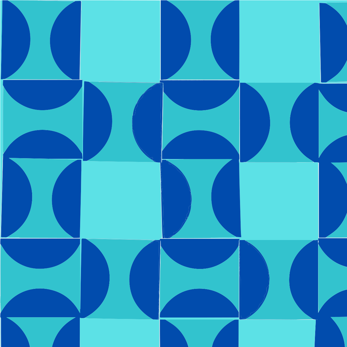 Pola geometris berulang berupa setengah lingkaran biru tua di latar biru muda