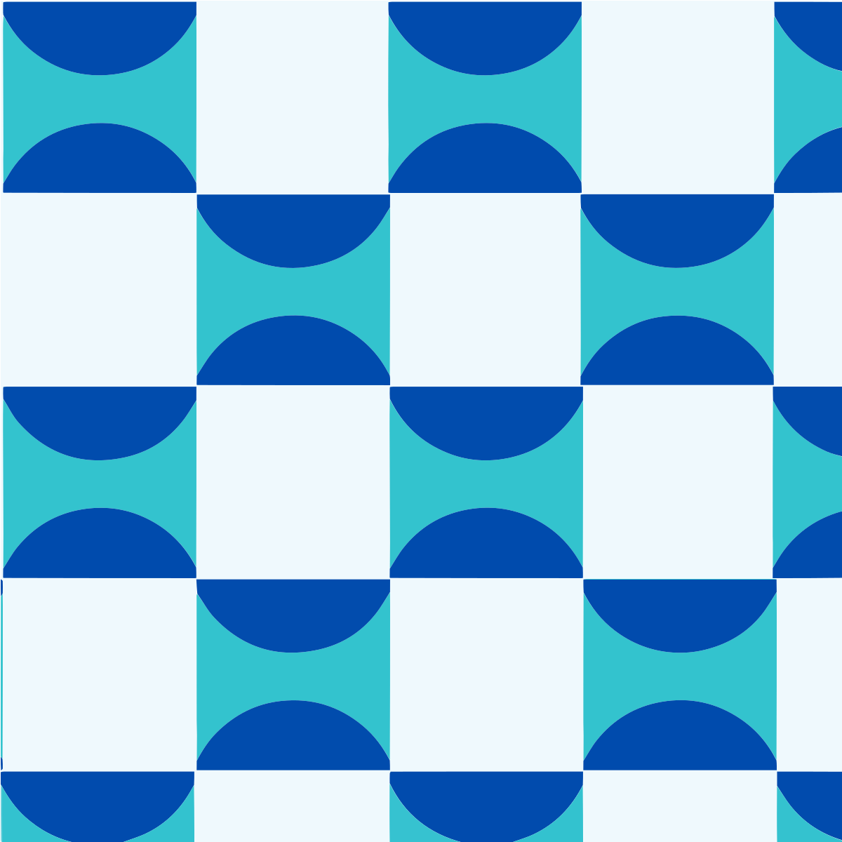 Pola berulang setengah lingkaran biru pada grid teal dan putih
